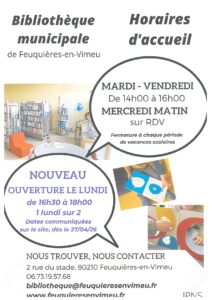 Lire la suite à propos de l’article Nouveaux horaires d&rsquo;ouverture – Bibliothèque municipale