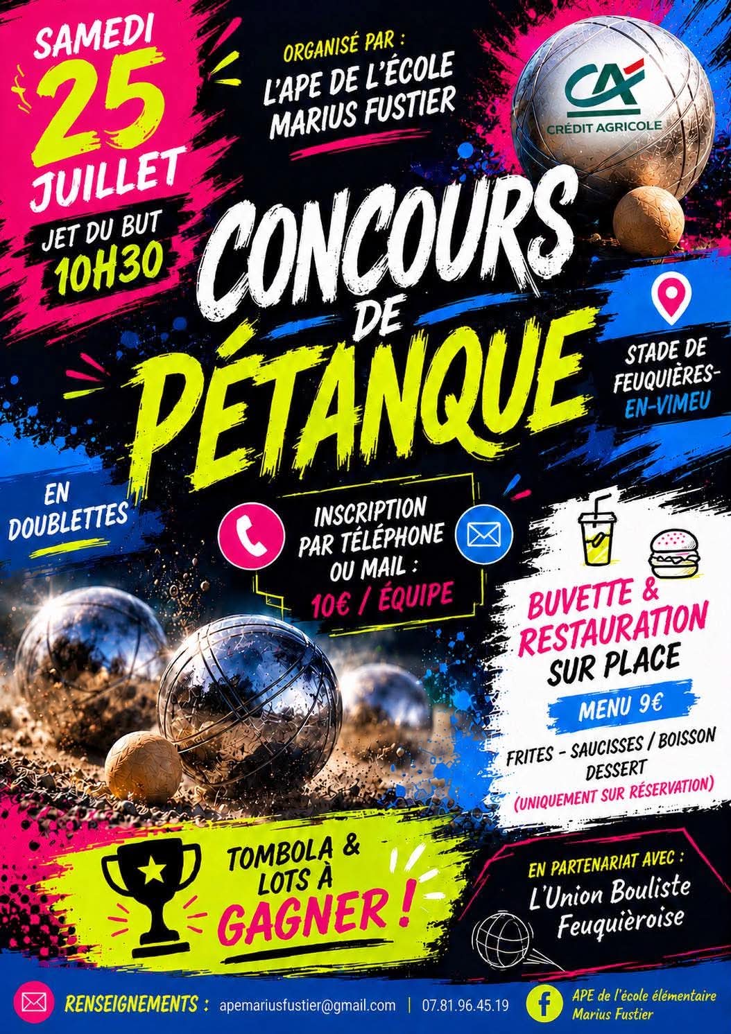 Lire la suite à propos de l’article Concours de pétanque par l&rsquo;APE Marius Fustier
